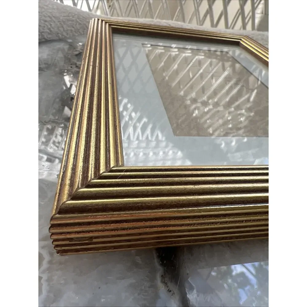 Vintage 1998 ECVC Gold Reeded Wood Picture Frame 5x7 Matted Mcm Office Decor NY